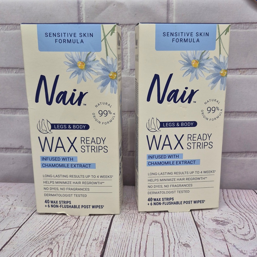 Nair Sensitive Skin Wax Ready Strips Legs & Body Chamomile 40ct 2 Pack